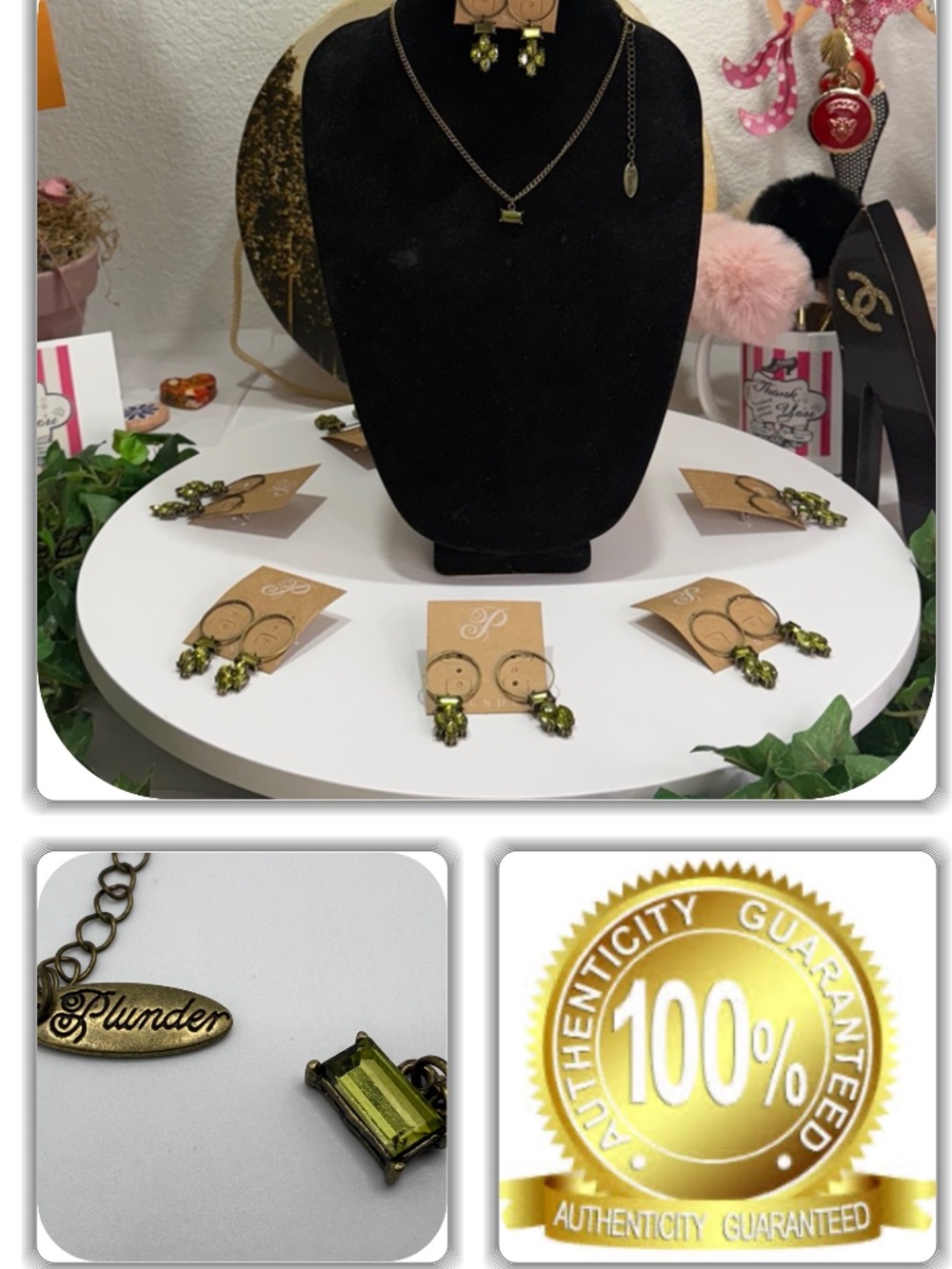 ECLECTIC-PLUNDER GREEN DANGLING EARRINGS & NECKLACE JEWELRY SET! (LOT 2)